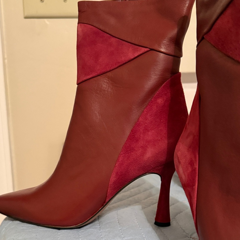 Franco Sarto L-Milinda Burgundy Leather Heeled Boots
